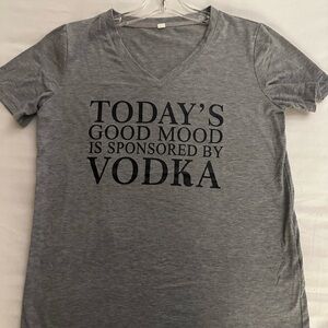 Gray V-Neck Tee with Bold Print